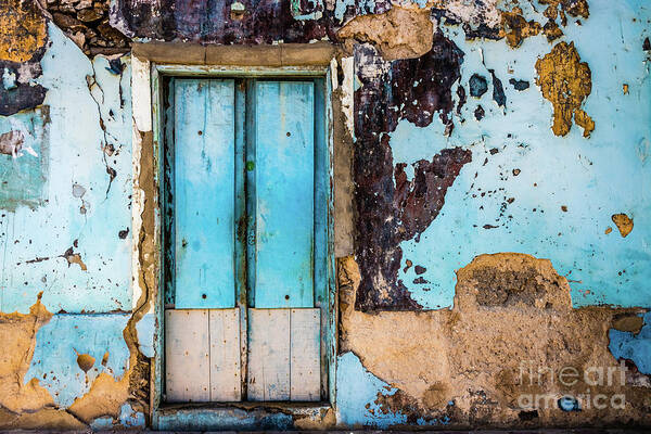 Wall Art Print featuring the photograph Blue wall and door by Lyl Dil Creations