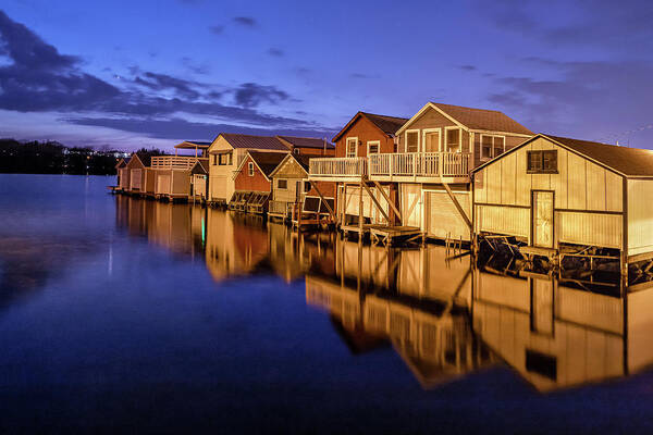 Canandaigua Art Print featuring the photograph Boathouse Reflections at Night by Rod Best