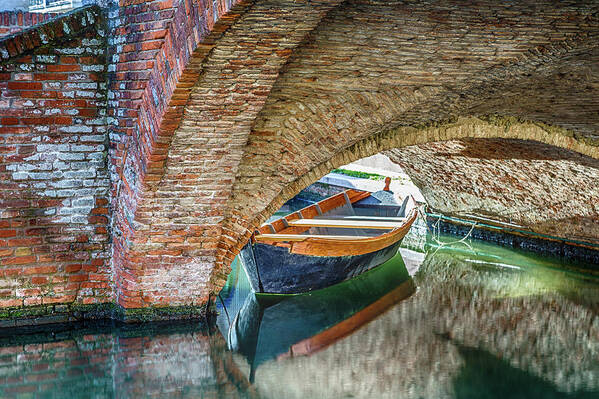 Boats Art Print featuring the photograph boats and bridges in Comacchio, the little Venice by Vivida Photo PC