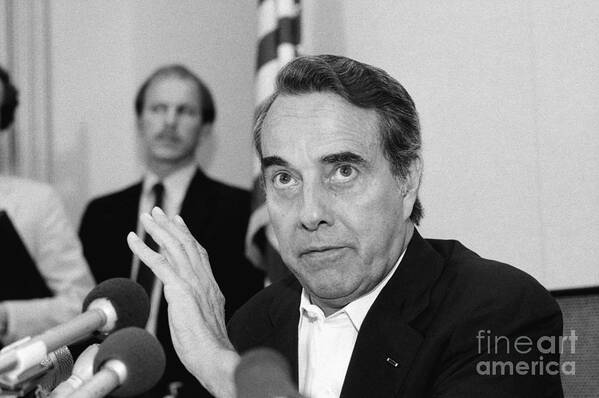 Debt Art Print featuring the photograph Bob Dole Holds News Conference by Bettmann