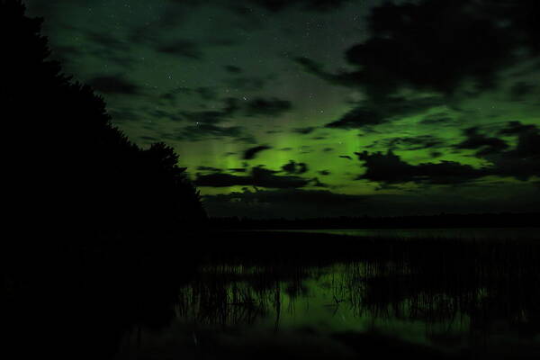 Aurora Borealis Art Print featuring the photograph Boot Lake Green Aurora by Dale Kauzlaric