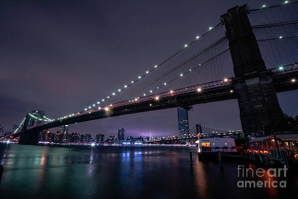 Architecture Art Print featuring the photograph Brooklyn Bridge at Night by Stef Ko