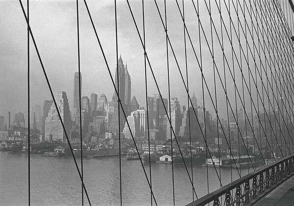 Suspension Bridge Art Print featuring the photograph Brooklyn Bridge With New York City In by George Marks