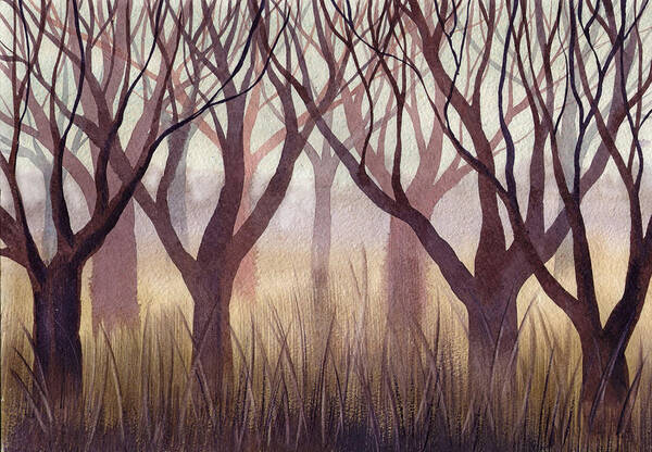 Russian Artists New Wave Art Print featuring the painting Brownish Forest by Ina Petrashkevich