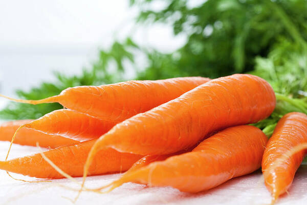 White Background Art Print featuring the photograph Bunch Of Fresh Carrots, Close Up by Westend61