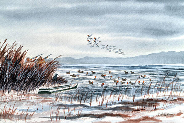 Canvasback Art Print featuring the painting Canvasback Duck Hunting by Bill Holkham