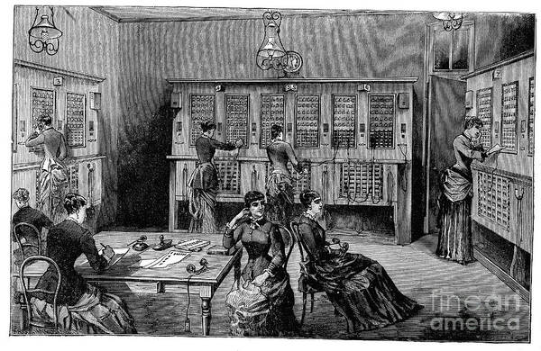 Engraving Art Print featuring the drawing Central Telephone Exchange, Paris, 1883 by Print Collector