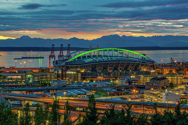 Century Link Field Art Print featuring the photograph Century Link Field Glow by Emerita Wheeling