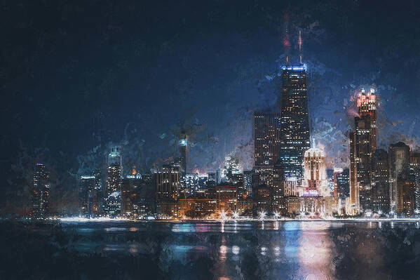 Chicago Art Print featuring the painting Chicago Panorama - 14 by AM FineArtPrints