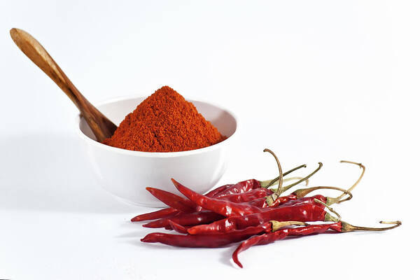White Background Art Print featuring the photograph Chili Powder And Red Chilies by Subir Basak