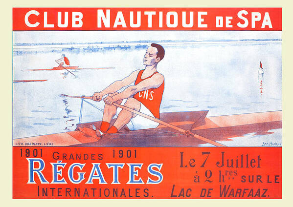 Sculling Art Print featuring the painting Club Nautique de Spa by Armand Henrion