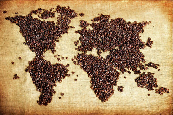 Globe Art Print featuring the photograph Coffee Beans Map by Lisegagne