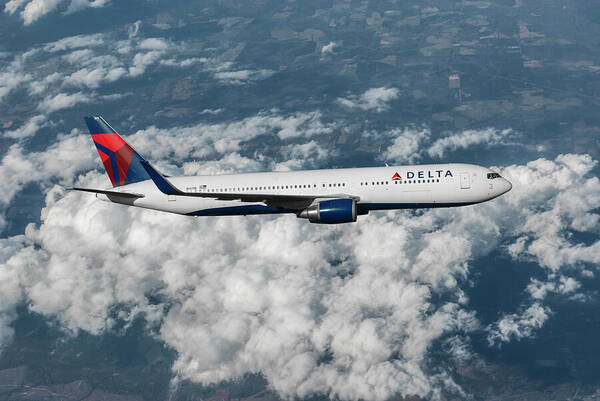 Delta Air Lines Art Print featuring the mixed media Colorful Delta Air Lines Above the Clouds by Erik Simonsen