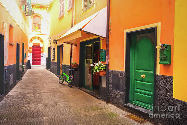 Colourful Art Print featuring the photograph Colourful Italian Alley Green Door by Luca Lorenzelli
