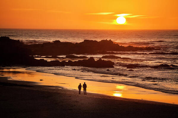 Scenics Art Print featuring the photograph Couple Watch The Sunset At Carmel Beach by Pgiam