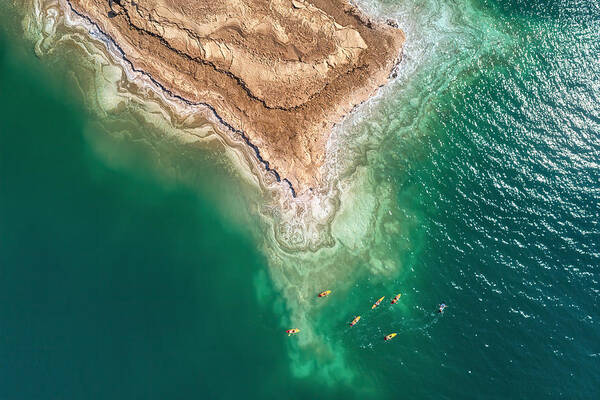 Water Art Print featuring the photograph Dead Sea Kayakers by Ido Meirovich