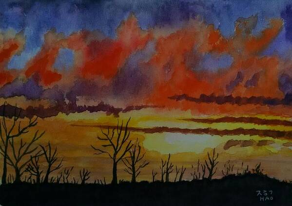 Sunset Art Print featuring the painting December Evening in Kentucky by Helian Cornwell