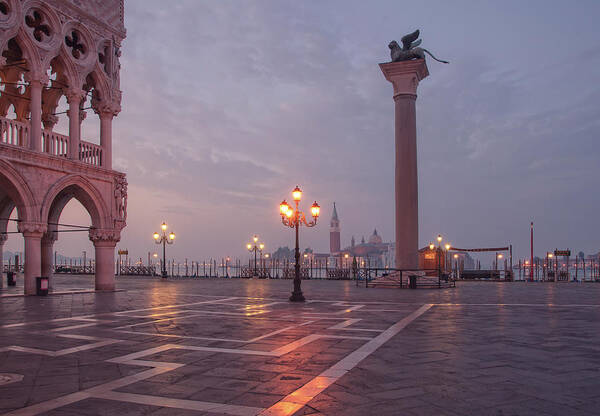 Dawn Art Print featuring the photograph Deserted Piazza San Marco Before Sunrise by Tu Xa Ha Noi