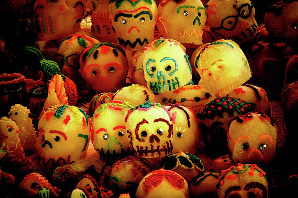 Dia De Los Muertos Art Print featuring the photograph Dia de los Muertos Candy skulls by Tatiana Travelways