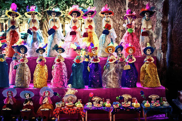 Dia De Los Muertos Art Print featuring the photograph Dia De Los Muertos Spooky Candy Catrinas by Tatiana Travelways