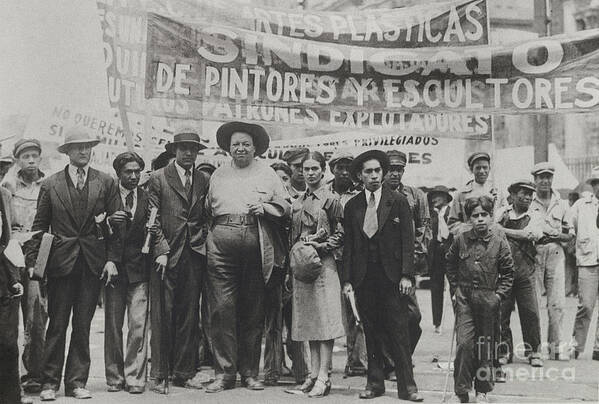 Photo Art Print featuring the photograph Diego Rivera And Frida Kahlo In The May Day Parade, Mexico City, 1st May 1929 by Tina Modotti