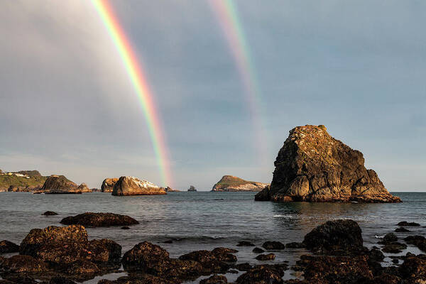 Oregon Art Print featuring the photograph Double Rainbow Offshore Near Brookings, Oregon by Rick Pisio