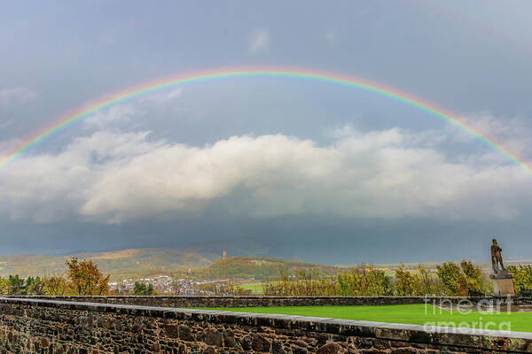Scotland Art Print featuring the photograph Double Rainbow Over Stirling by Elizabeth Dow