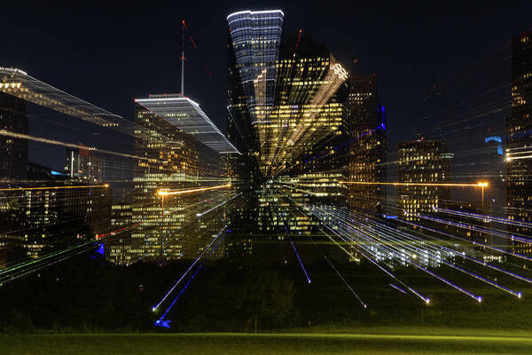 Downtown Art Print featuring the photograph Downtown Houston Lightrays by Rocco Silvestri