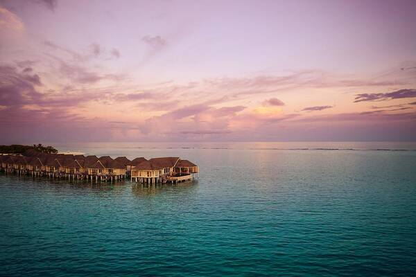 Landscape Art Print featuring the photograph Drone Photo Wooden Water Villas Seen by Levente Bodo