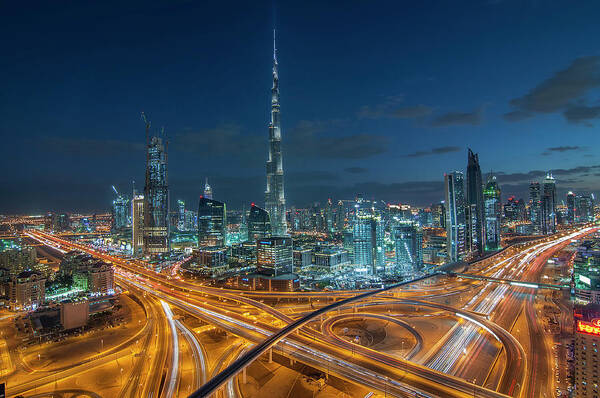 Downtown District Art Print featuring the photograph Dubai Downtown Area With Burj Khalifa by Umar Shariff Photography