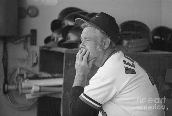 People Art Print featuring the photograph Earl Weaver Watching The Game by Bettmann