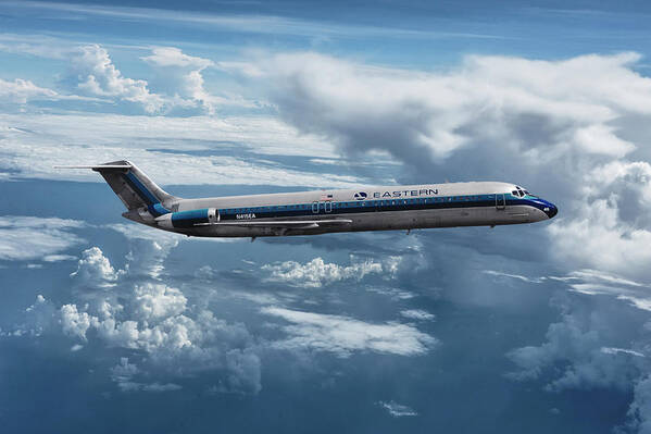 Eastern Airlines Art Print featuring the mixed media Eastern Airlines DC-9 Among the Clouds by Erik Simonsen