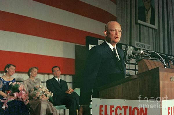 People Art Print featuring the photograph Eisenhower Making Election Speech by Bettmann