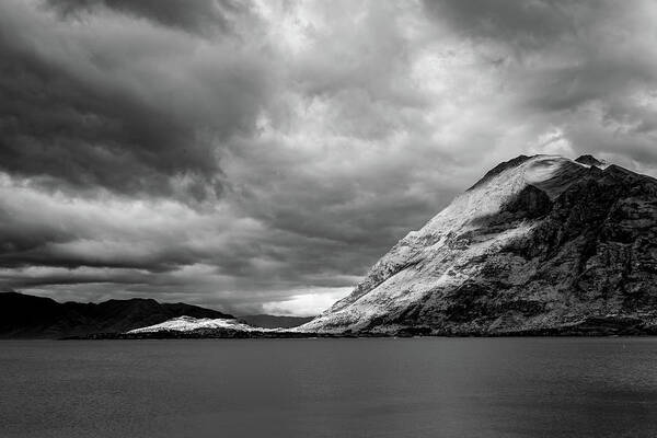 #nofilter #blackandwhite #newzealand #landscape #mountain #hills #clouds #cloudy #lake Art Print featuring the photograph Elephant Into The Lake by Itto Ogami