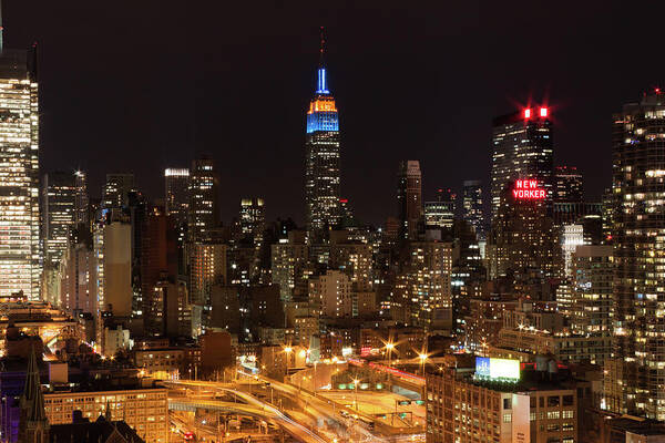 Orange Color Art Print featuring the photograph Empire State Building In Blue Orange by Arata Photography