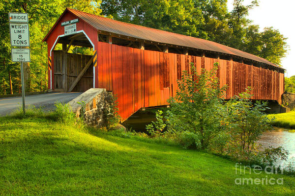 Enslow Art Print featuring the photograph Enslow Covered Bridge Lush Landscape by Adam Jewell