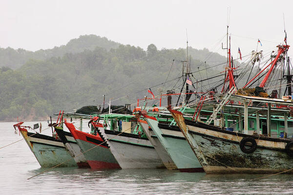 Island Of Borneo Art Print featuring the photograph Fishing Boats In The Rain by Cp Cheah