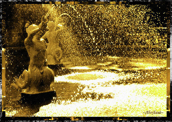 Gold Art Print featuring the photograph Savannah Forsyth Park Tritons in a Cascade of Gold by Aberjhani