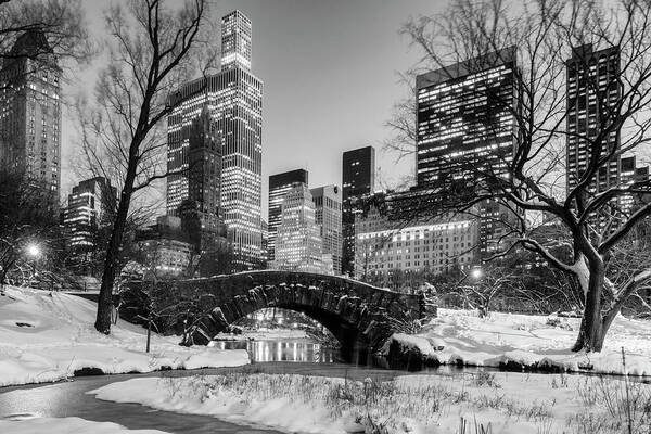 Central Park Snow Art Print featuring the photograph Gapstow Bridge and Snow by Randy Lemoine