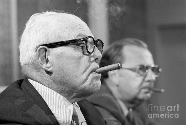 People Art Print featuring the photograph George Meany Smoking A Cigar by Bettmann