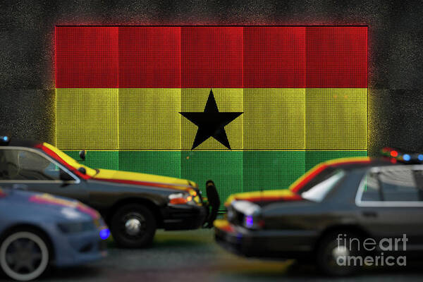 Outdoors Art Print featuring the photograph Ghana Flag by Derek Brumby