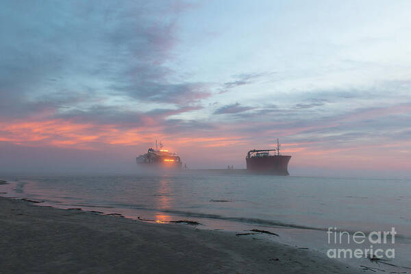 Fog Art Print featuring the photograph Ghost Ship - Foggy Twilight by Dale Powell