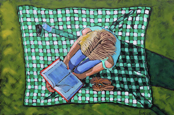 Girl Art Print featuring the painting Girl Reading on Blanket by Kevin Hughes