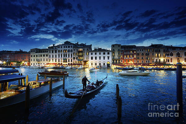 Dusk Art Print featuring the photograph Grand Canal In Sunset Time Venice by Iakov Kalinin
