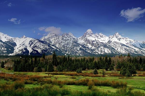 Scenics Art Print featuring the photograph Grand Tetons - Snow Covered by By Saravanansuri