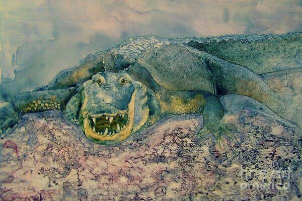 Alligator Art Print featuring the painting Grinning Gator by Amy Stielstra