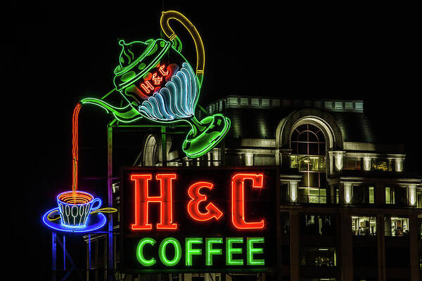 H&c Coffee Sign Art Print featuring the photograph H and C Coffee Sign Roanoke Virginia by Julieta Belmont