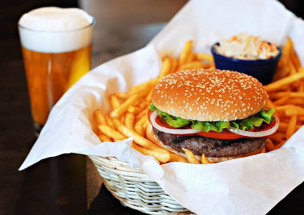 Unhealthy Eating Art Print featuring the photograph Hamburger & Beer by Muratkoc