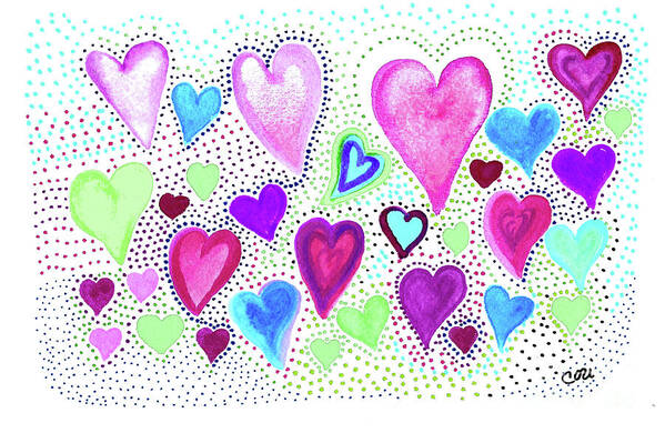 Hearts 1004 Art Print featuring the painting Hearts 1004 by Corinne Carroll