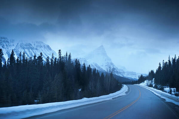 Snow Art Print featuring the photograph Highway Through The Canadian Rockies by Kjell Linder